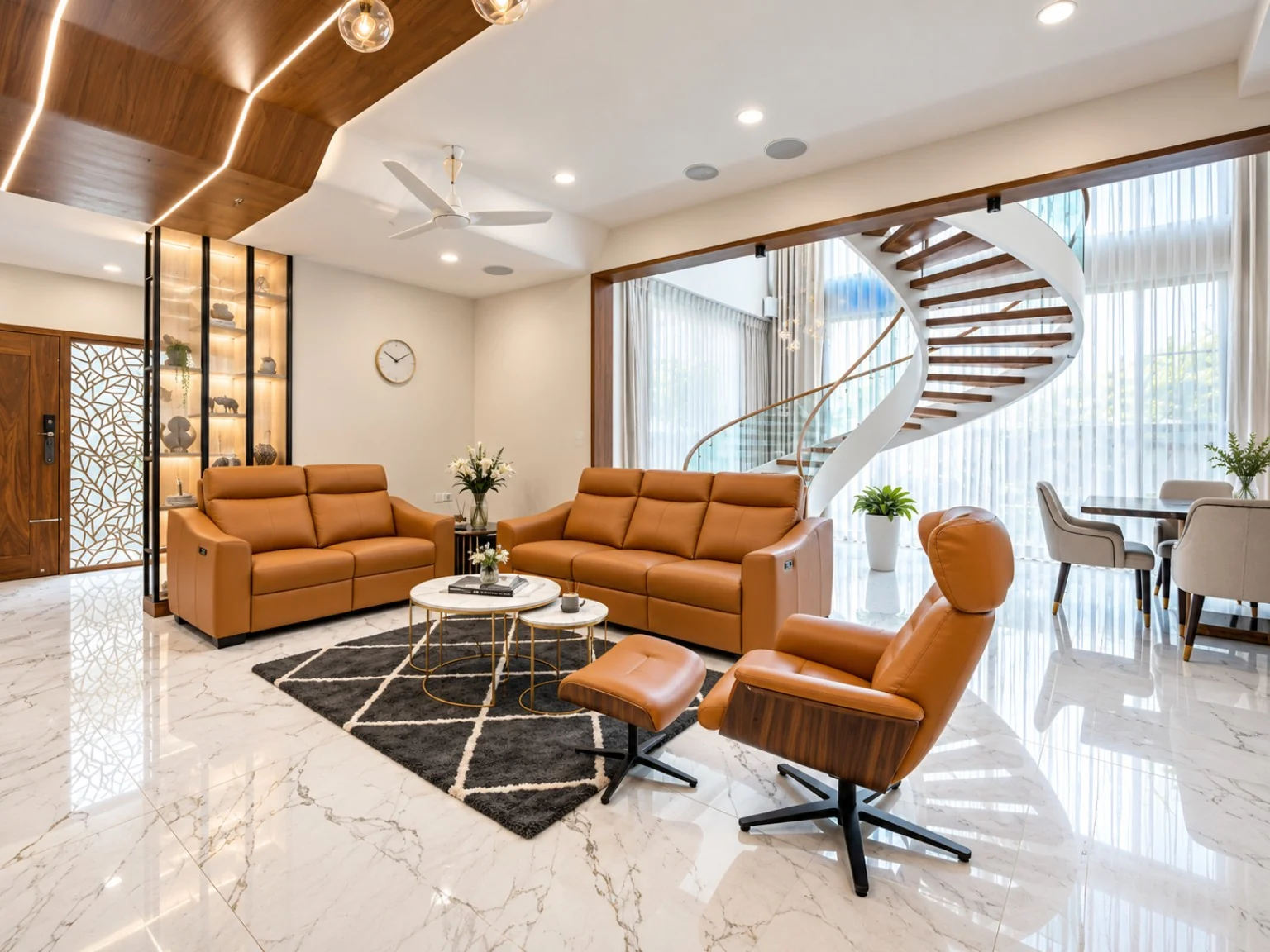 Luxury Interior with Curved Staircase