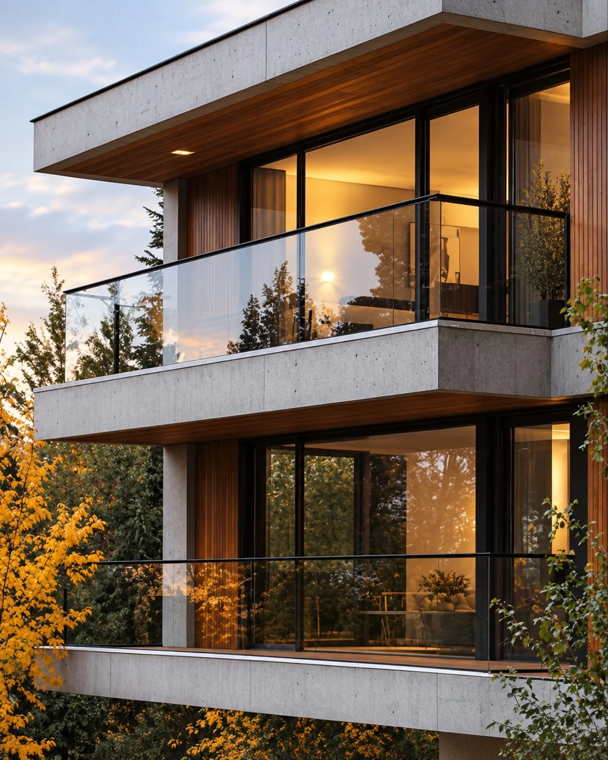 Warm Facade Glass Balcony