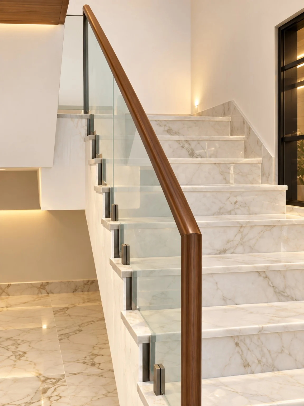 Marble Staircase Glass Railing