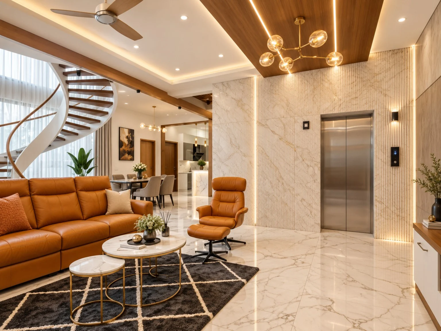 Interior Living & Spiral Staircase