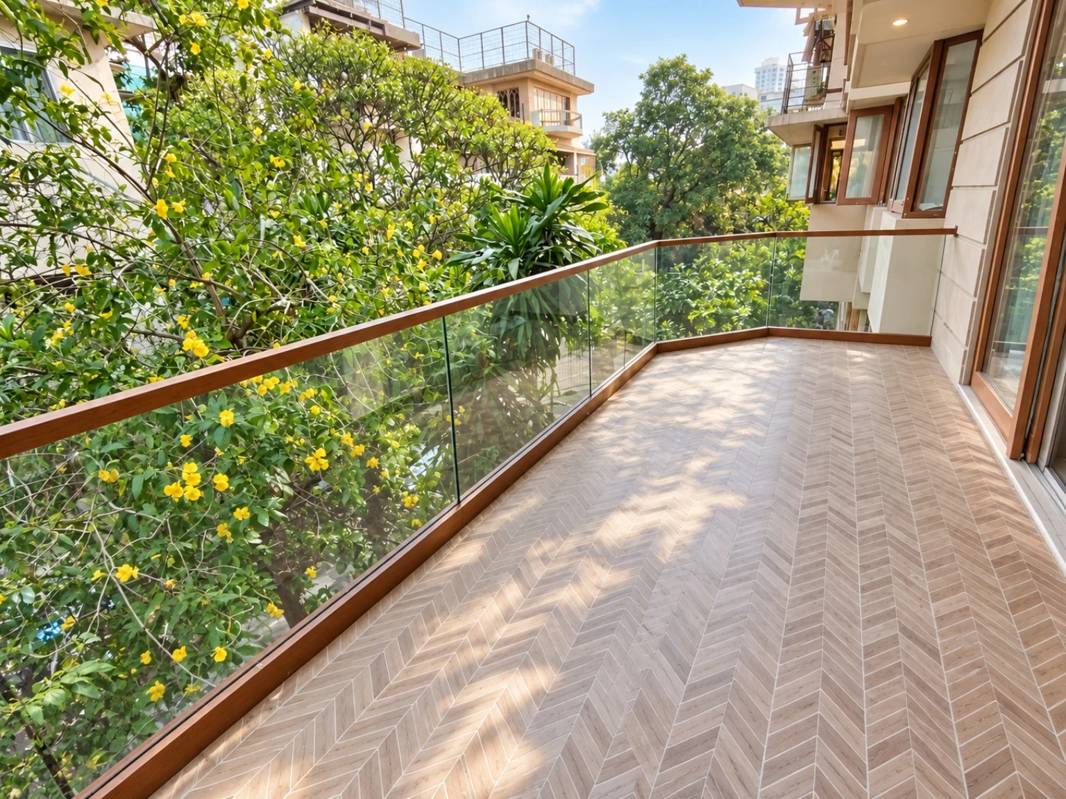 Leafy Balcony Glass Railing